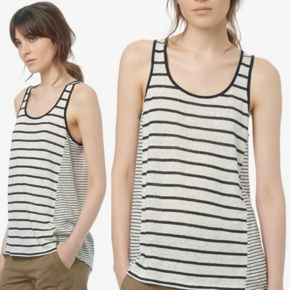 Vince Tops - Vince Womens 100% Linen Tank Top XS White Black Stripe Minimalist Chic Natural